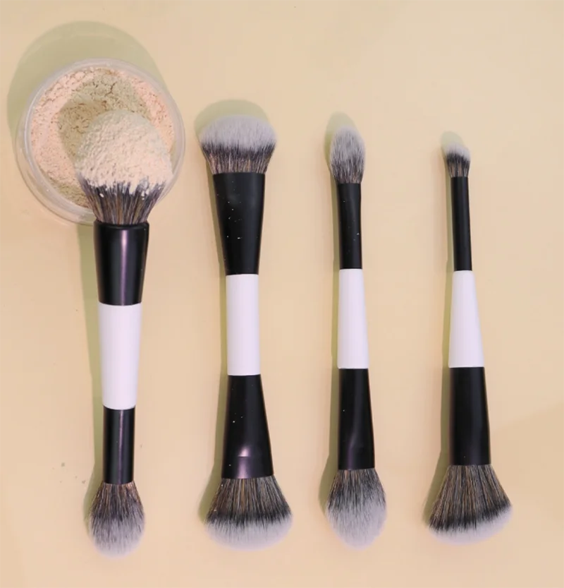 Professional 4 ชิ้น Double - end แปรงแต่งหน้าชุด - Foundation/แป้ง/Blush/Highlighter/Contour Face เครื่องสําอางค์ชุดเครื่องมือ