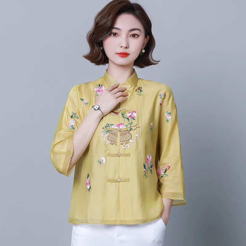 2024 Embroidery Chinese Tops Women Eleganti Loose Shirt Autumn Ethnic Style Tang Suit Coat Female Vintage Harajuku Hanfu Blouse