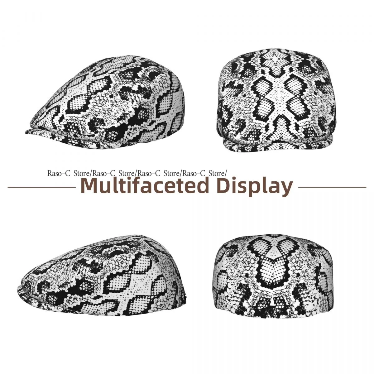 British Gatsby Newsboy Cap For Adults Snake Skin Scales Texture Flat Peaked Cap Autumn Winter Beret Hat
