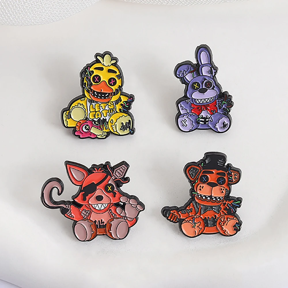 4pcs Creative Horror Stitching Bear Cartoon Brooch Metal Badge for Clothing Backpack Personalized Decoration Pins Halloween Gift