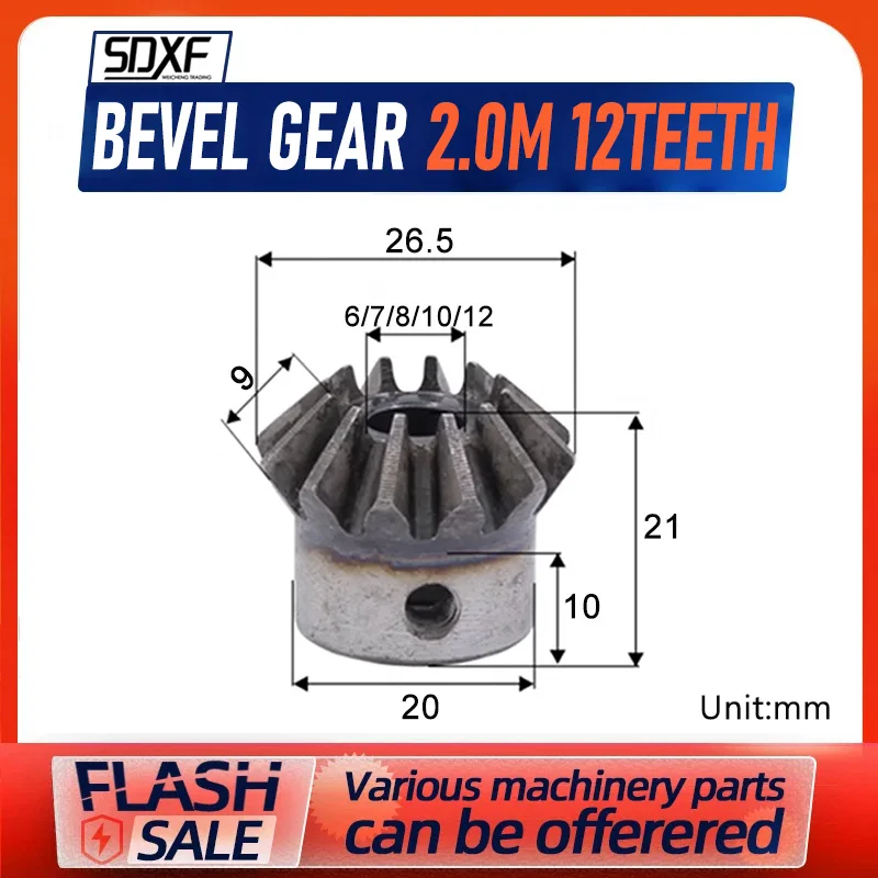 Bevel Gear 2M12T Hole Diamete 6/7/8/10/12mm Precision Bevel Gear Carbon 45# Steel 90 Degrees CNC Machine Parts