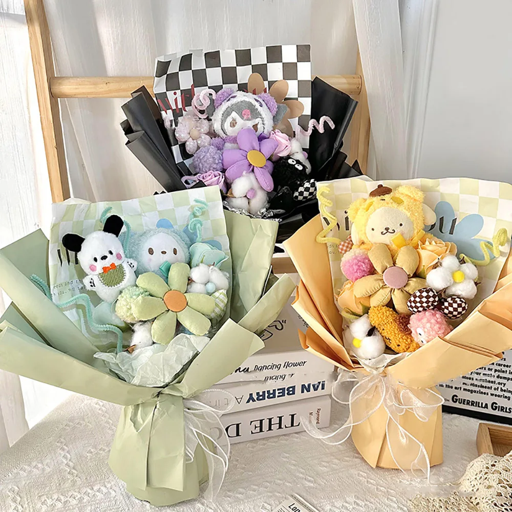 

Sanrio Plush Doll Bouquet Mymelody Kuromi Cute Cartoon Soft Stuffed Toys Flowers Bouquet Birthday Graduation Gift for Girlfriend