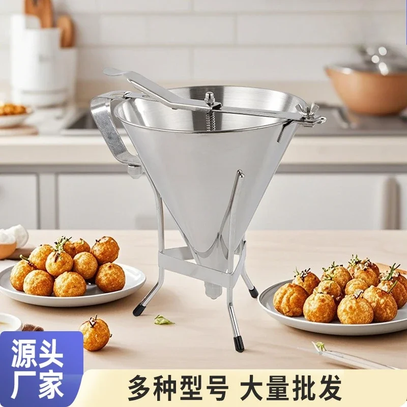 Stainless Steel Cone Funnel Octopus Ball Tool with Bracket Batter Separator Baking Funnel Syrup Funnel