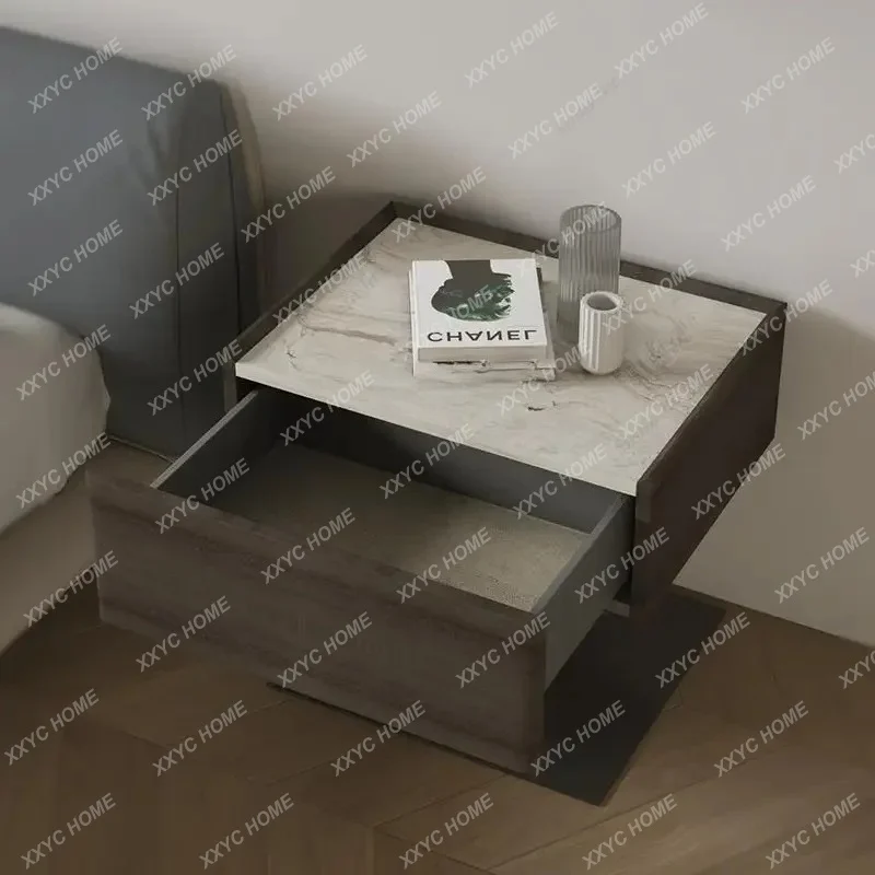 Minimalist Solid Wood Nightstand, Bedside Table with Natural Marble Top, One-Piece Cutting, Eco-Friendly,customize