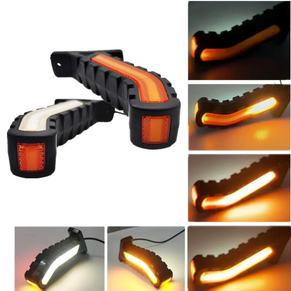 2PCS Amber+white Flowing Outline Signal Lamp LED Side Marker Light Truck Trailer Turn Signal 3 Colors identification light 24V