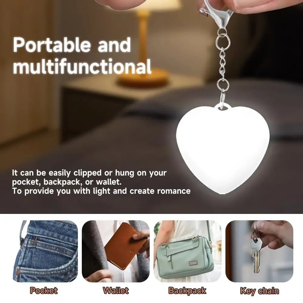 Heart Shaped LED Keychain Lamp, Portable Mini Night Light for Purse Backpack Pocket Decoration for Women Gift