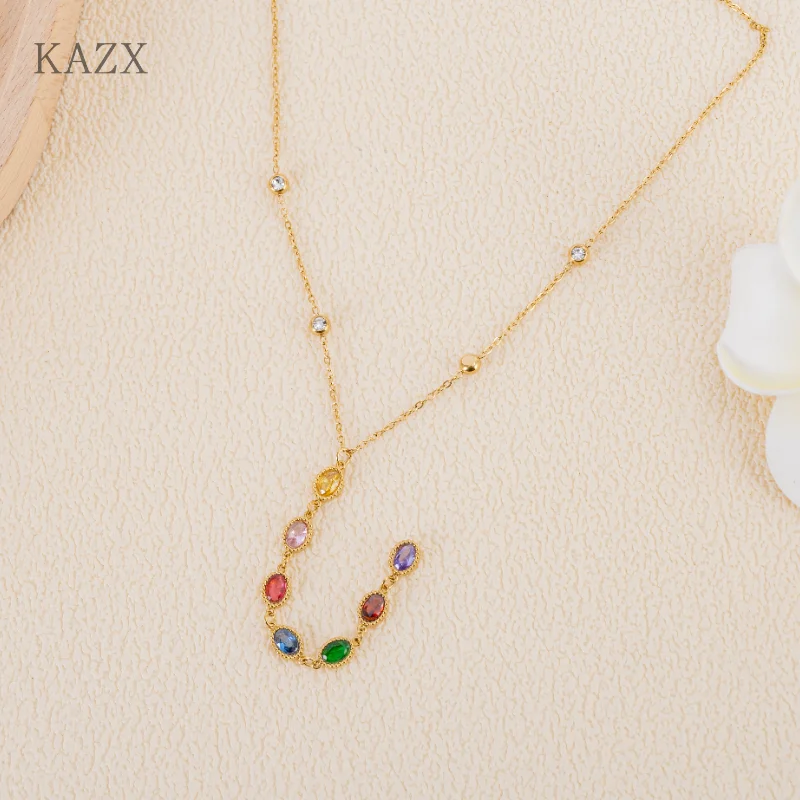 

Stainless Steel Y-shaped Long Tassel Necklace Fashion Colorful Zircon Pendant Jewelry Necklace Accessories Gift