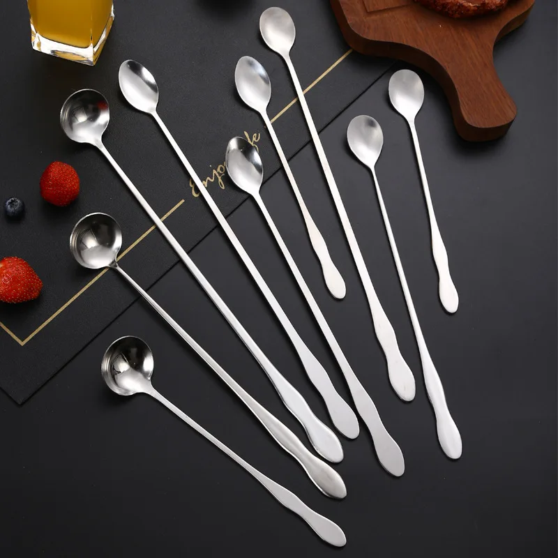 Long Handle Stainless Steel Stirring Spoon Silver Gourd Cutlery Ice Cream Coffee Teaspoons Kitchen Tableware Bar Accessories