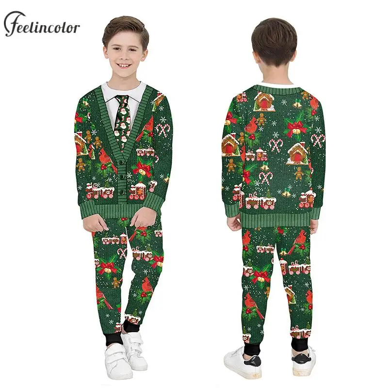 Green Ugly Christmas Sweatershirt for Kid Crewneck Tracksuit Vintage Graphics Streetwear Xmas Child Pullover Autumn Clothing