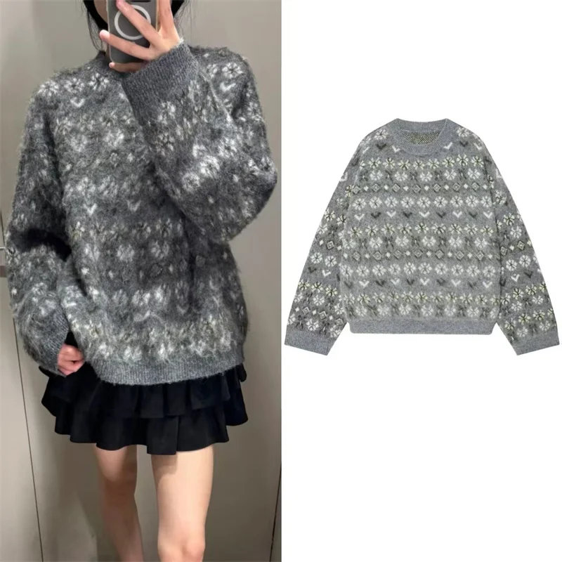 

Women's Pullover Sweater New Color-Block Jacquard Knit Autumn and Winter Street Fashion Casual Sweater