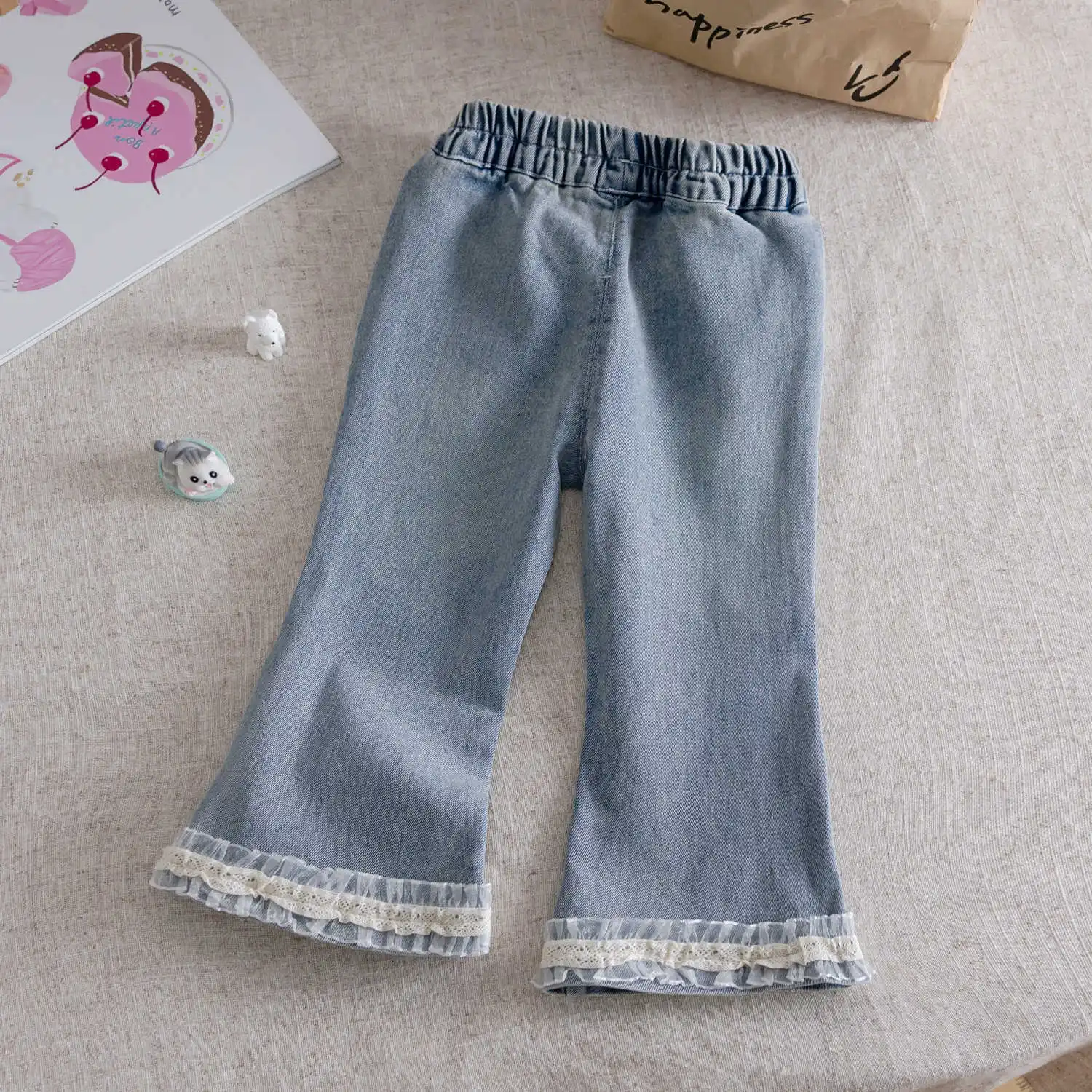 Girls Jeans Autumn Outfit 2025 Spring New Children Fashion Lace Flared Pants Baby Spring and Autumn Pants Korean