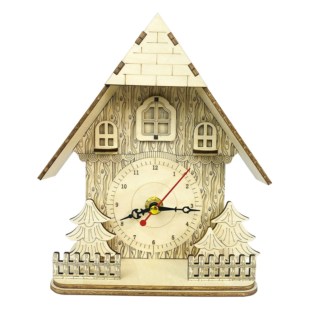 

3D Wooden Puzzle Cute Clock Ornaments Model Kit Handmade DIY Assembly Educational Toy Jigsaw Model Building Kits for Kids Adults