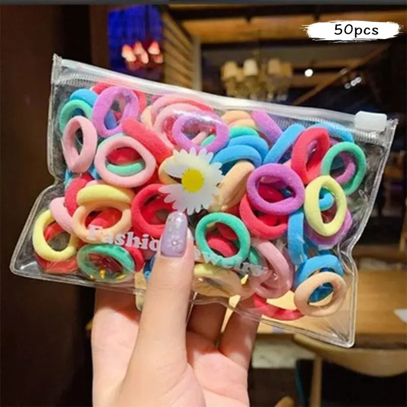 50Pcs/set Korean Hair Rope Candy Color Hair Ring Girls Woman Towel Ring Elastic Rubber Bands