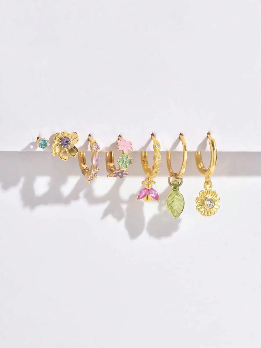 

7pcs Floral Colored Zirconia Earring Set For Party Festival Date Wedding
