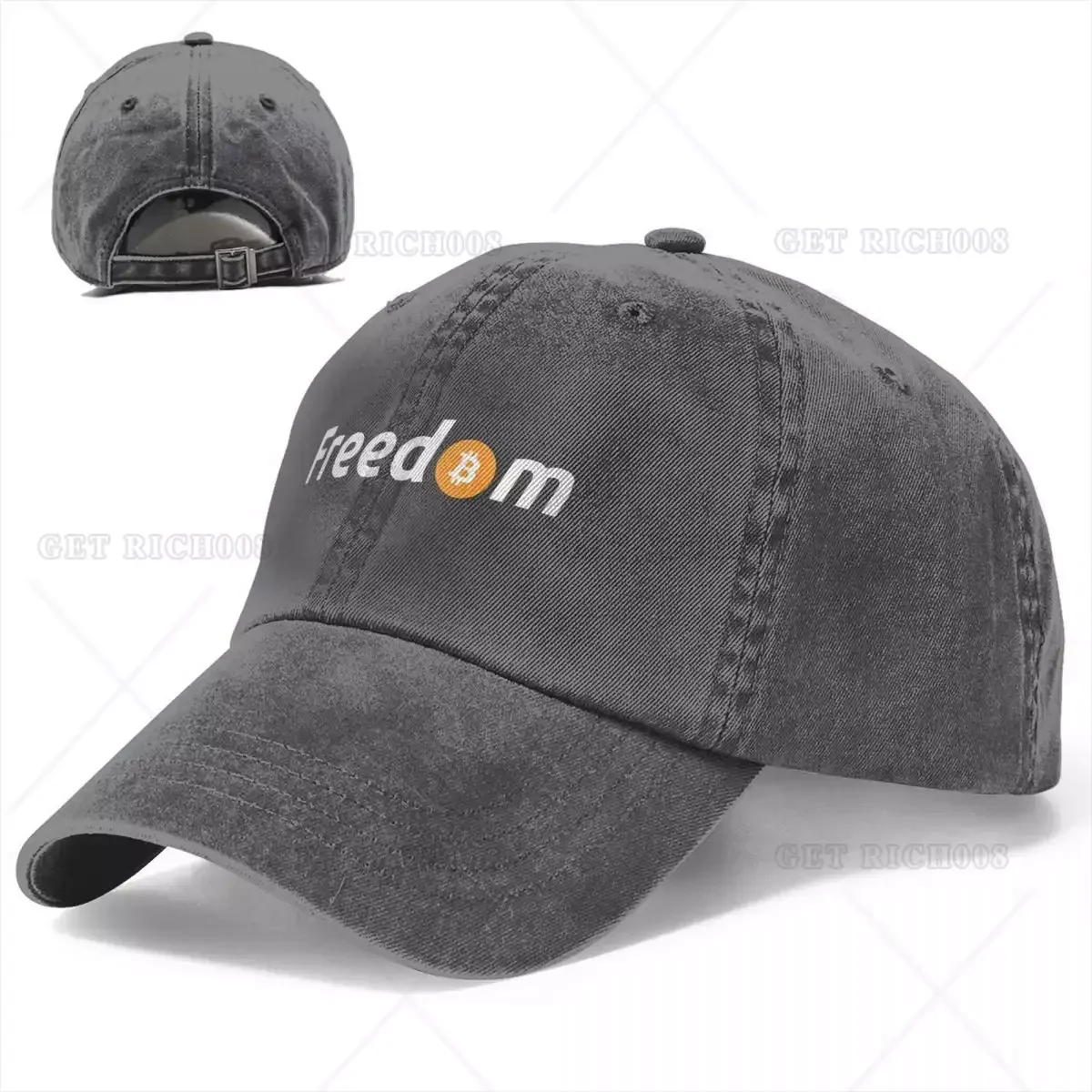 Boné unisex Bitcoin Freedom Denim, chapéus ajustáveis, ajuste clássico, tamanho único, snapback, chapéu do camionista, mulheres, homens