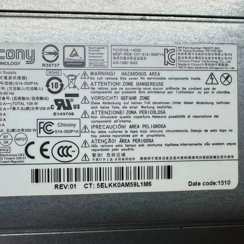 HP Gen9 ML110 350วัตต์ของแท้ใหม่สำหรับ S14-350P1A จ่ายไฟ PSU 780077-501 791705-001