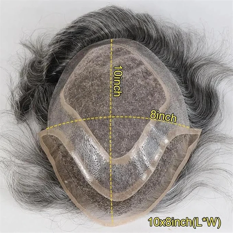 نظام مزج الشعر الرمادي للرجال، قاعدة أحادية للشعر البشري مقاس 8 × 10 بوصة |   للتجمعات العائلية الألوان 1B80 4T613 #6