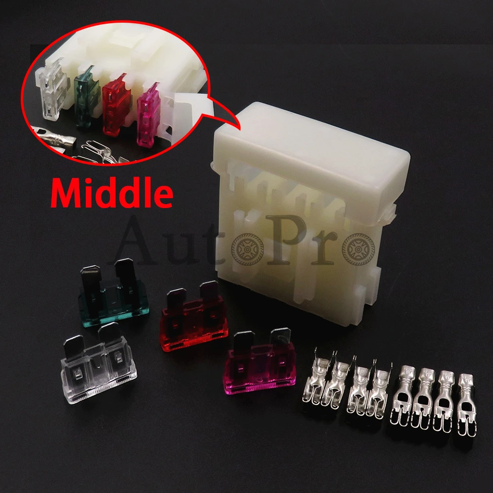 

1 Set 4Ways Middle Medium Fuse Box White Lighter Frontal for Standard Fuses Auto AC Assembly Fuse Holder with Terminal