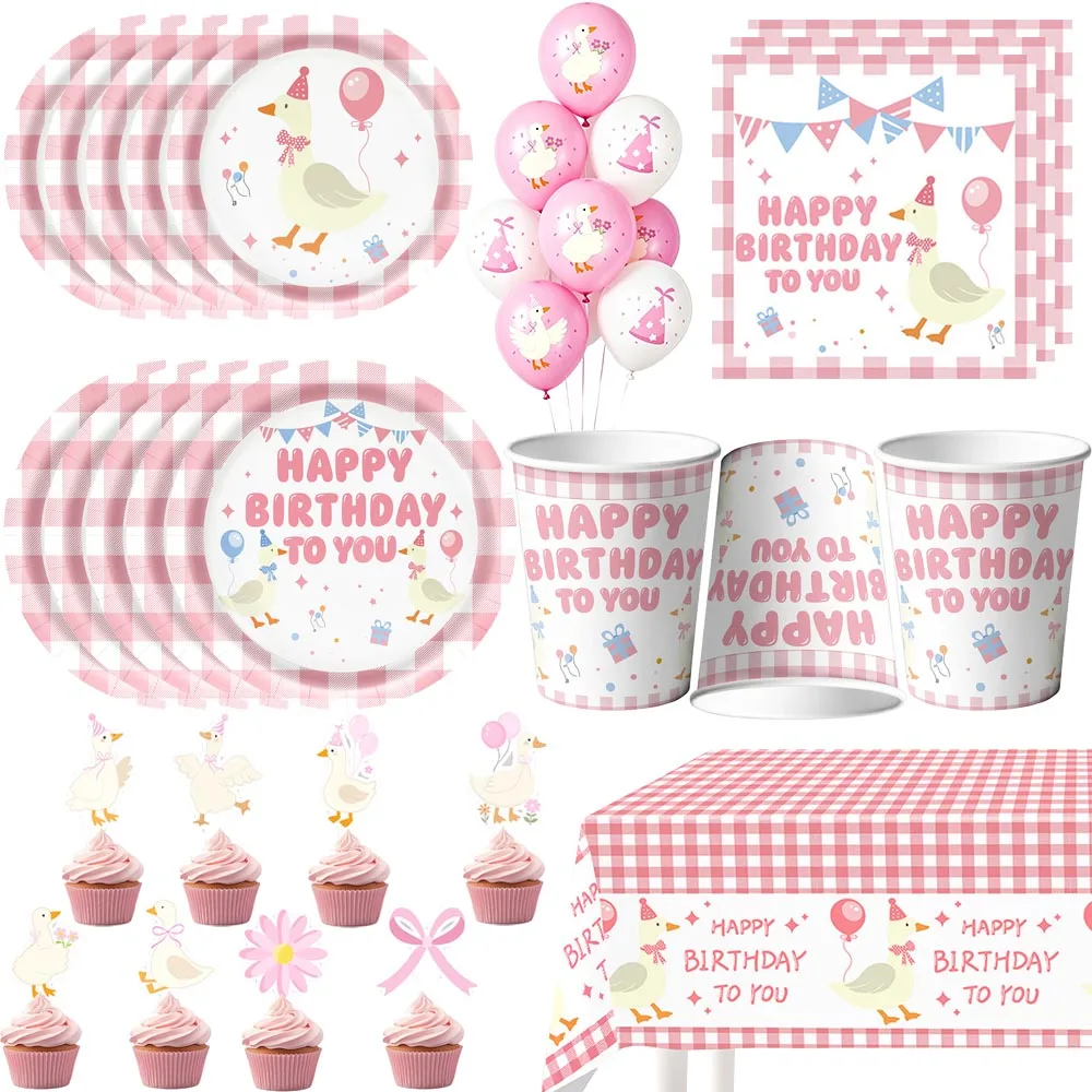 Cartoon Niedliche Rosa Verrückte Gans Party-Zubehör Einweg-Geschirr Pappteller Servietten Becher Tortendekoration Baby-Shower Party-Dekorationen