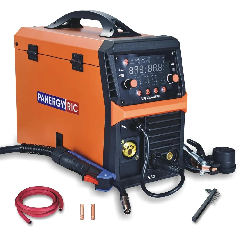 Mig Welder 200A Synergic Wire Feed Welder Портативный сварочный аппарат, 4 в 1 Газовый MIG/Flux Core MIG/Stick/Lift TIG Multi-Process We