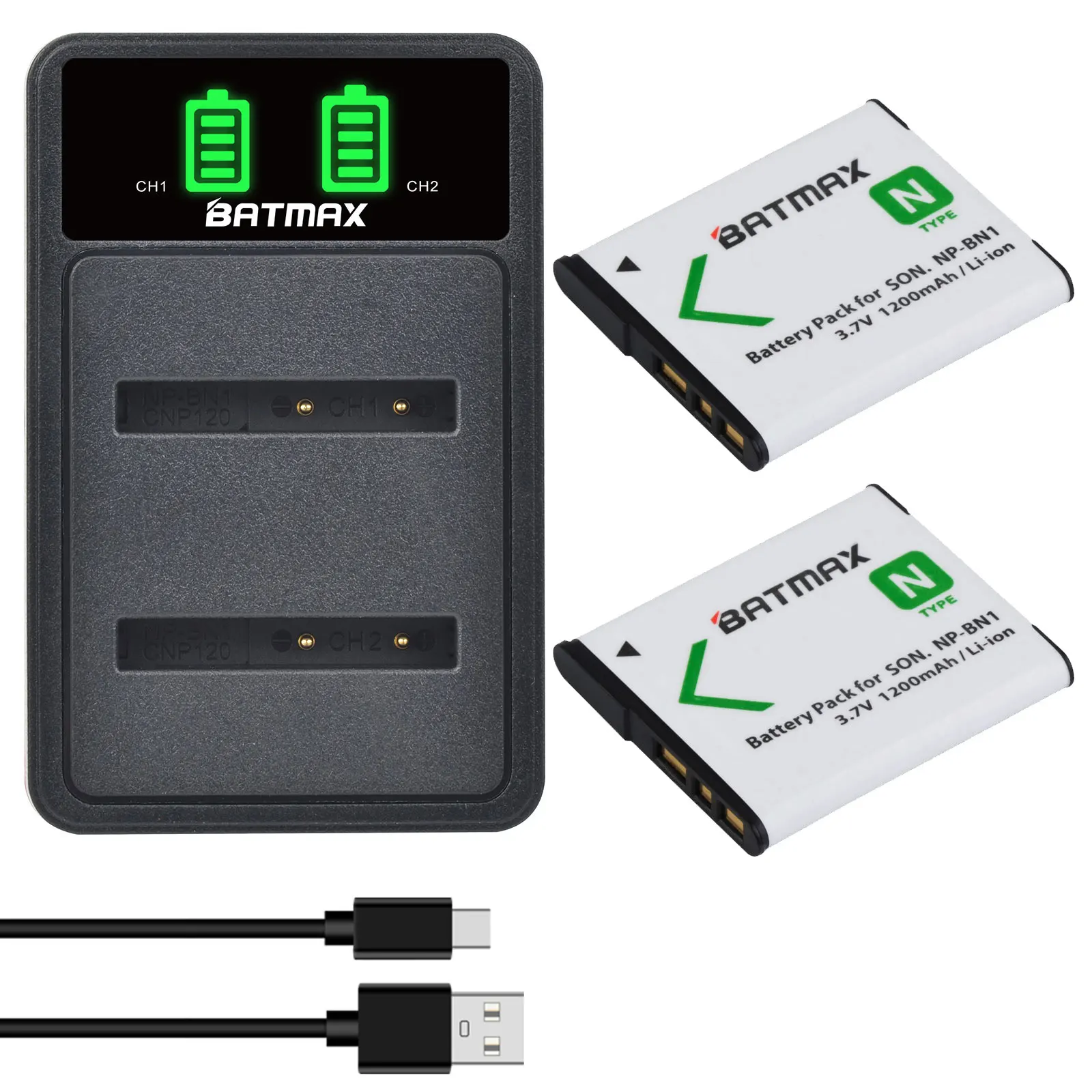 2Pcs 1200mAH NP-BN1 NP BN1 NPBN1 Batteries& USB Dual Charger for Sony Cyber-Shot DSC S750 DSC S780 W630 TX5 W310 T99 QX100