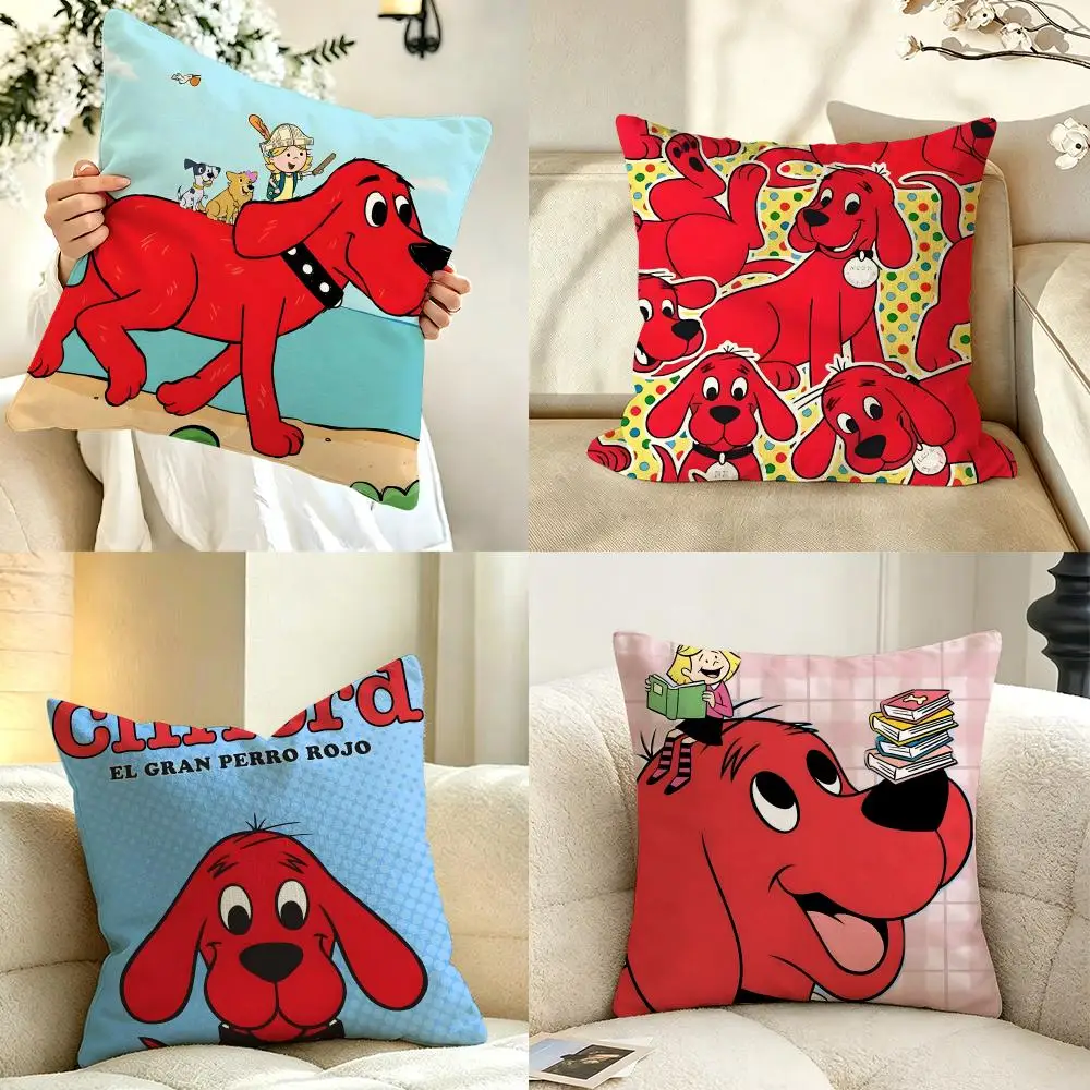 Cartoon Clifford the Big Red Dog-g Cushion Cover Pillow Case Anti-dustmite Pillowcase Silky Short Plush Sofa Cushion Cover hot