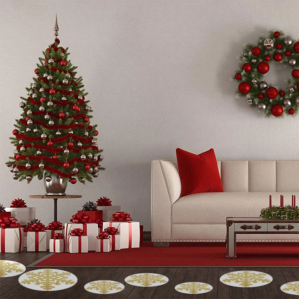 

12 Pcs Round Snowflake Wall Sticker Christmas Stickers Snowflakes Tree Decorations Bulk