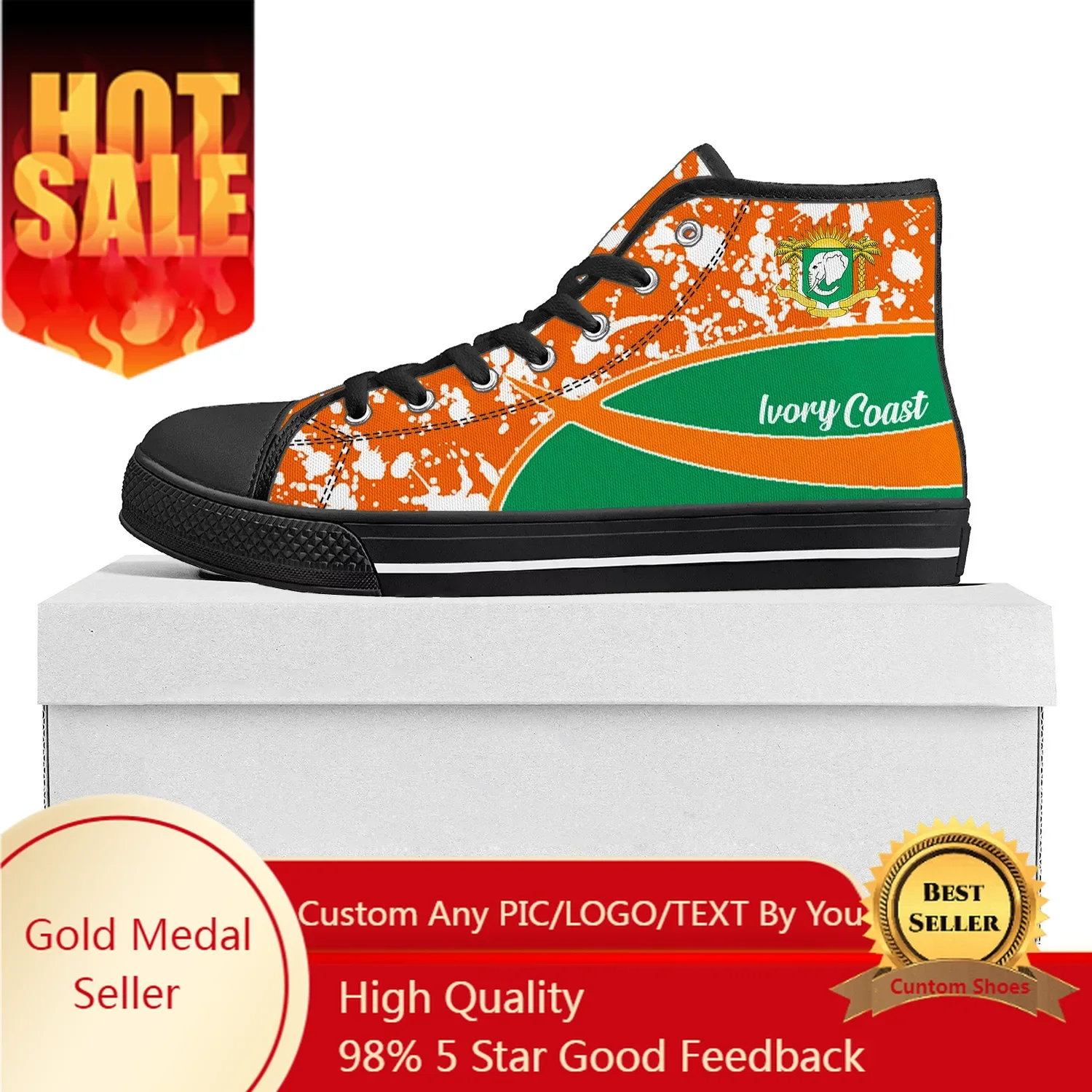 

Ivory Coast Côte d'Ivoire High Top High Quality Sneakers Mens Womens Teenager Canvas Sneaker Custom Made Shoe Couple Shoes