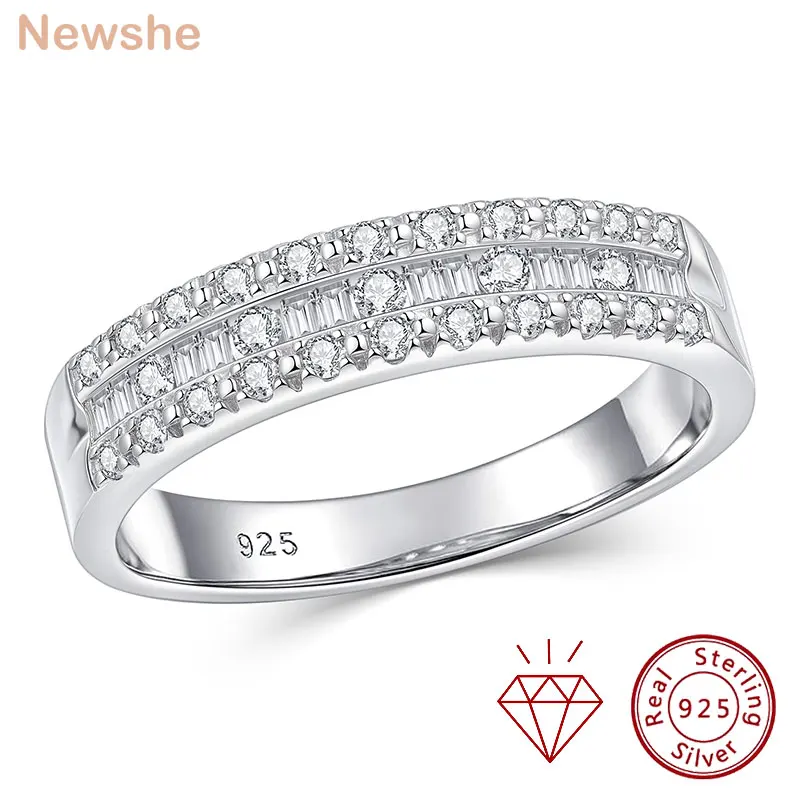 Newshe GRA Certified Full Moissanite Eternity Band 925 Sterling Silver Mixed Round & Baguette Cut Wedding Ring for Women