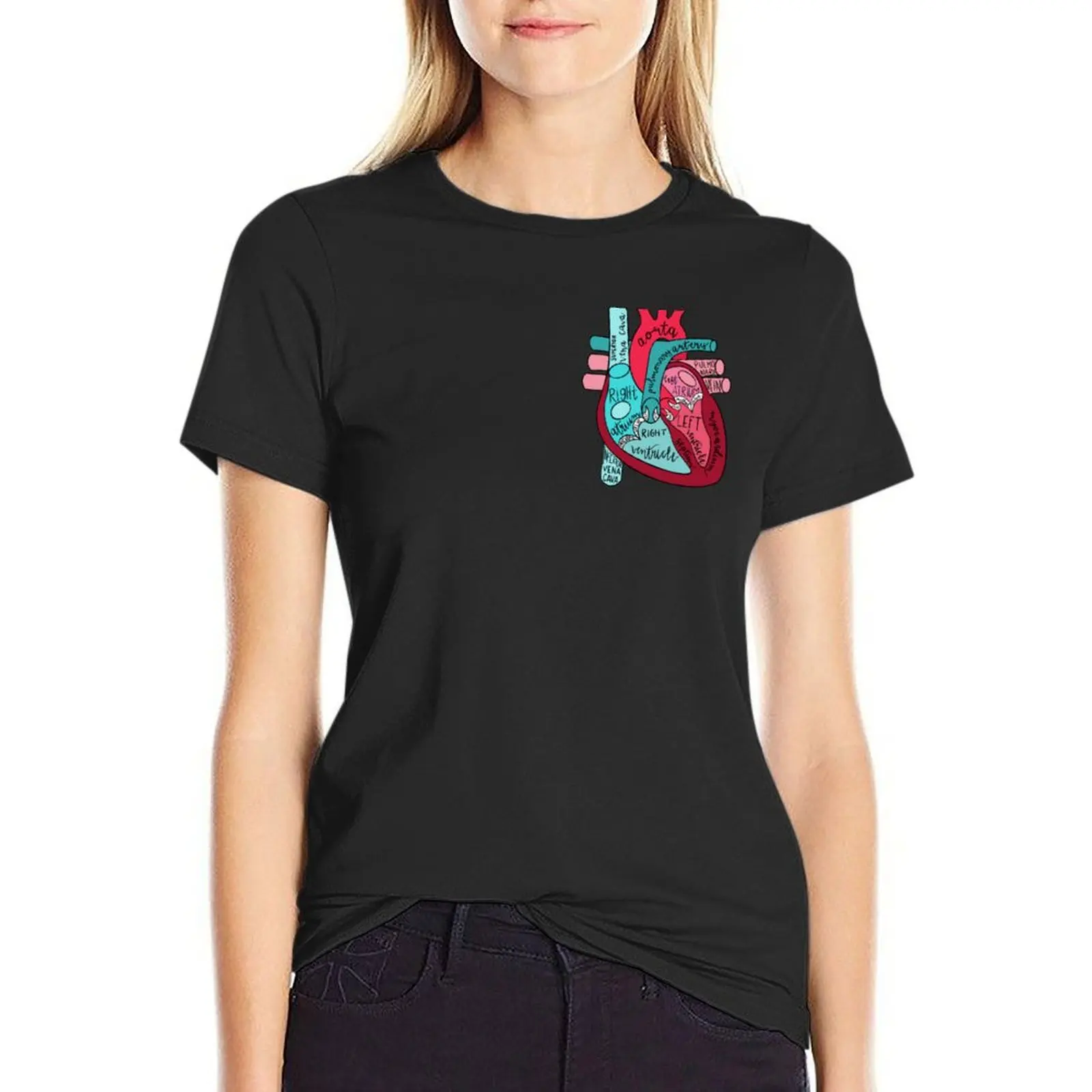 Camiseta con corazón anatómico etiquetado para mujer, tops de talla grande, vestido sexy