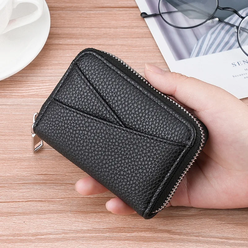 

2023 NEW Women and Men Zipper Credit Card Holder Genuine Leather RFID Cards Zip Pouch Keys Coins Pouch Small Change Card Bag