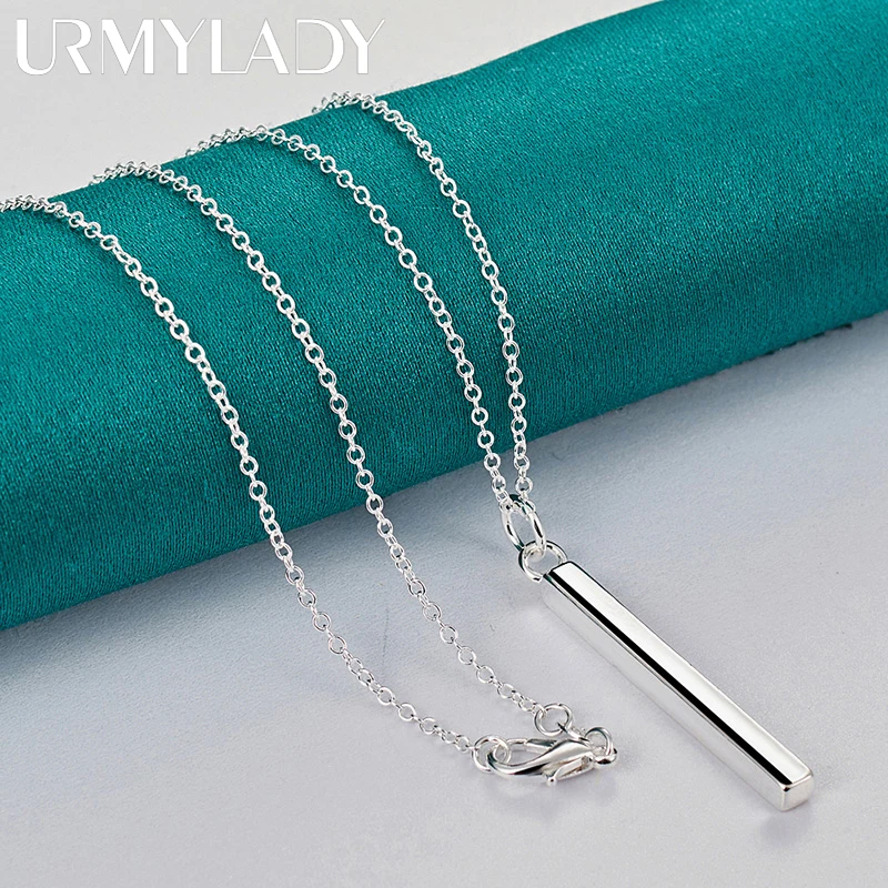 URMYLADY 925 Sterling Silver Smooth Column 16/18/20/22/24/26/28/30 Inch Pendant Necklace For Women Wedding Party Fashion Jewelry