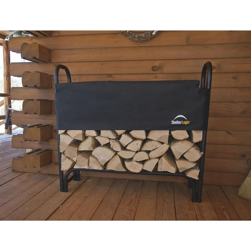 4' Adjustable Heavy Duty Outdoor Firewood Rack with Steel Frame Construction and Water-Resistant Cover