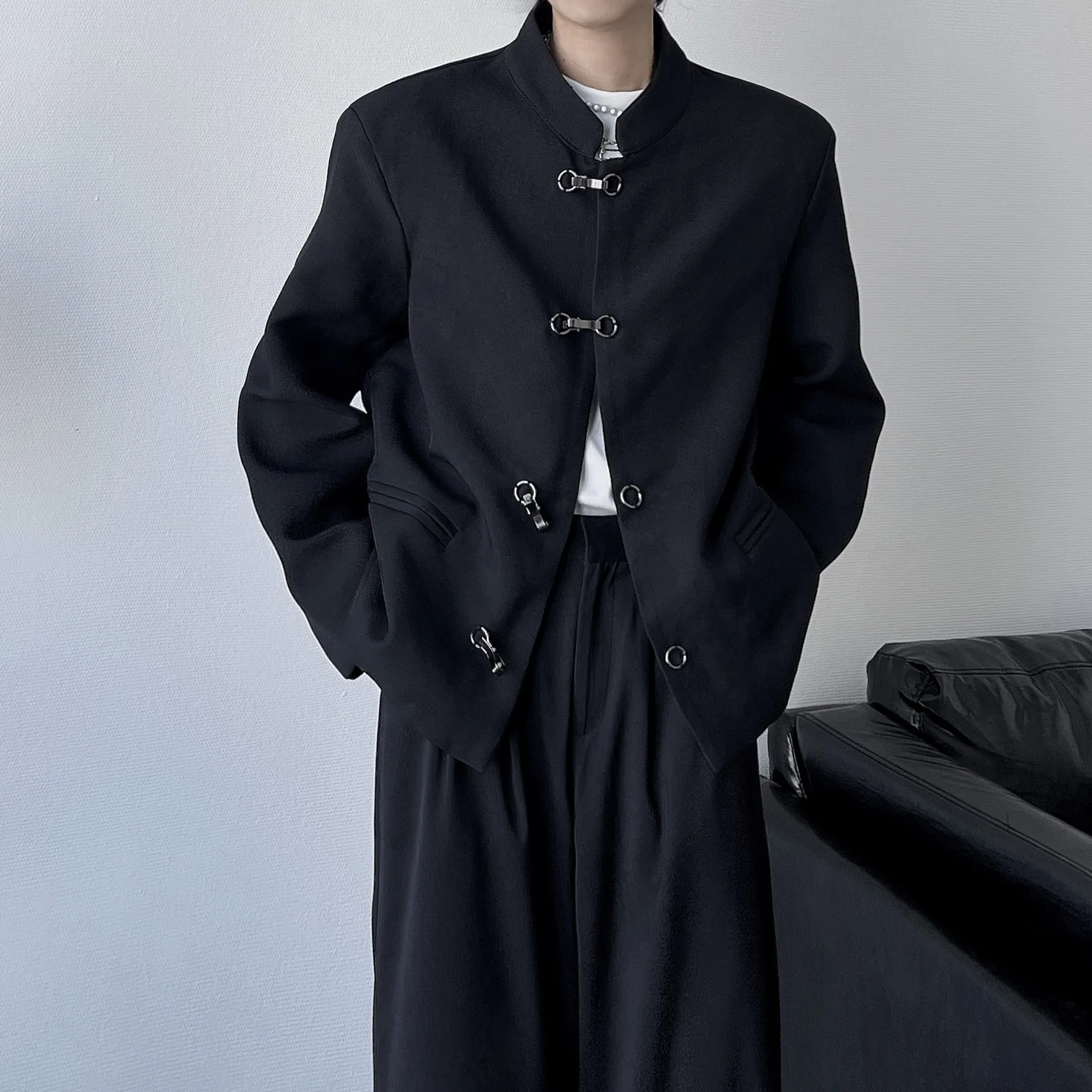 New Chinese-style Stand-up Collar Suit Men's Metal Buckles and Street Celebrity Retro Suit Trend