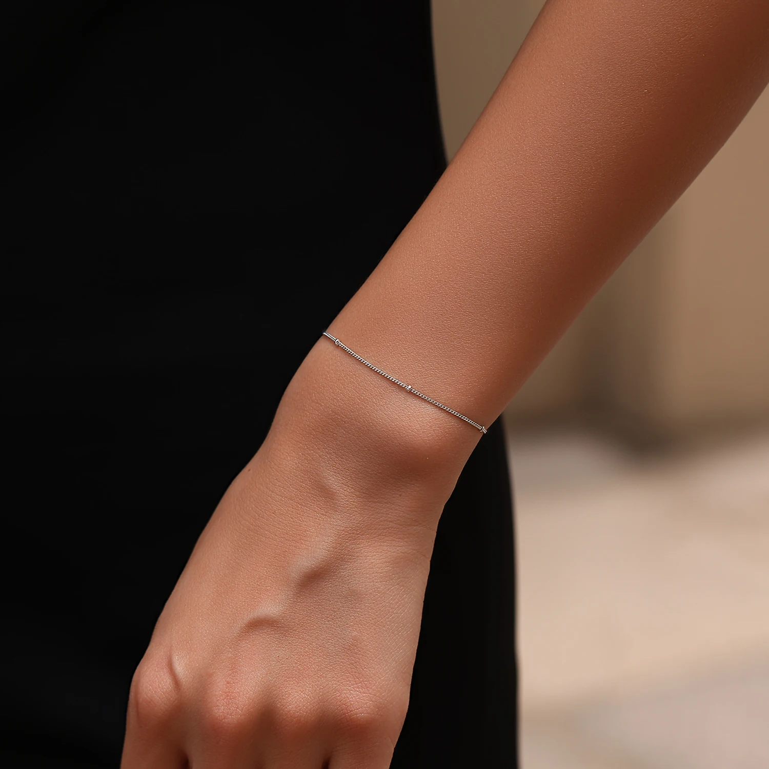 MODIAN 925 Sterling Silver Minimalist Chain Bracelet Women Dainty Thin Bead Hand Stackable Bracelet For Women Daily Jewelry view 2