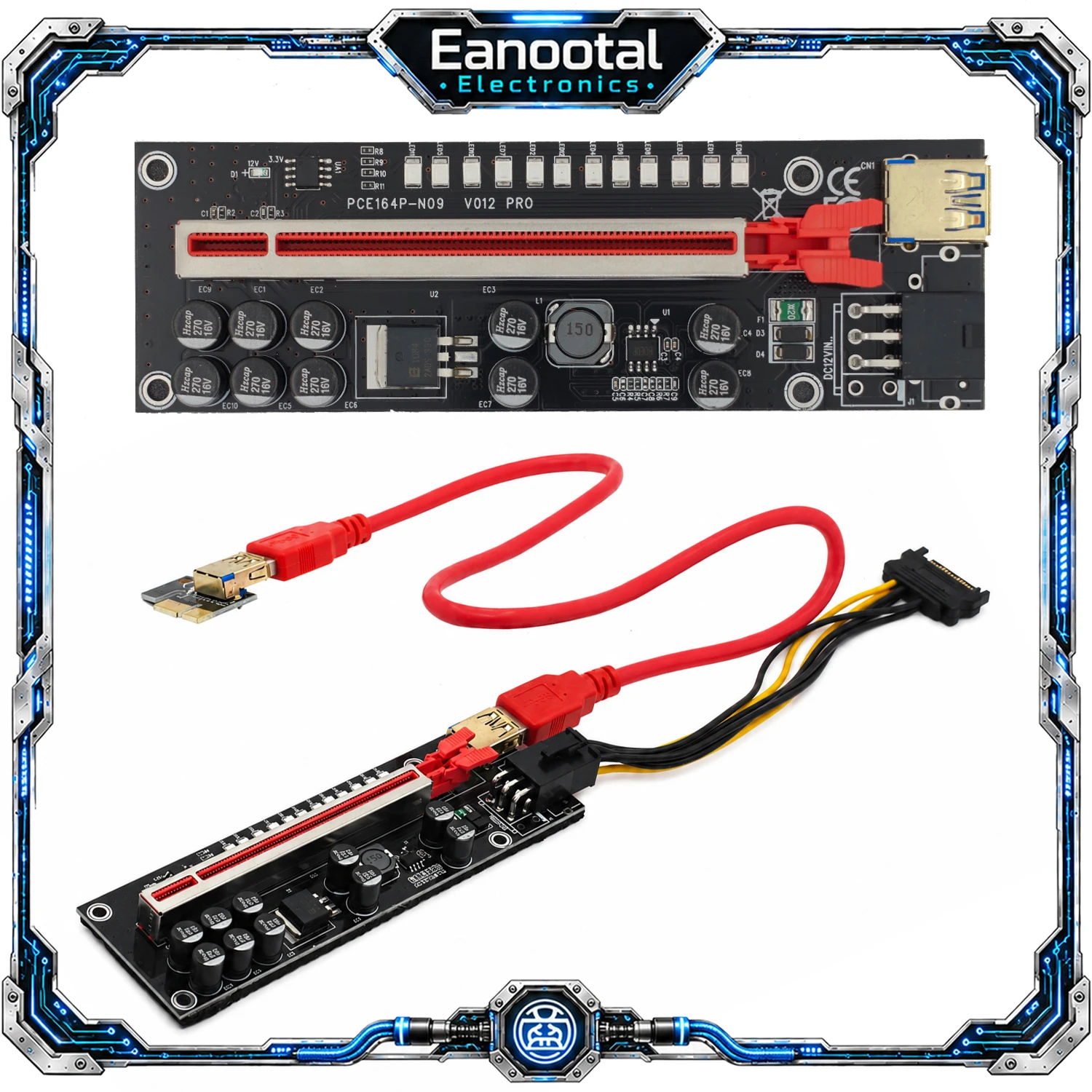 PCIe 1X to 16X GPU Riser Card Kit with USB 3.0 Cable SATA to 6Pin Power Adapter, Powered Graphics Card Extension for Mining Rig