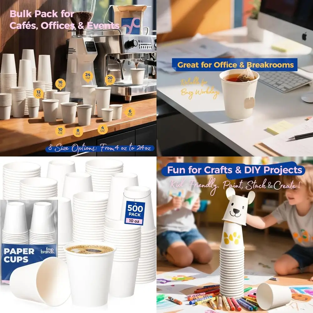 

Одноразовые бумажные стаканчики на 10 унций, упаковка 500 шт., белые премиум-класса для горячих/холодных напитков, идеально подходят для вечеринок, офисов и мероприятий
