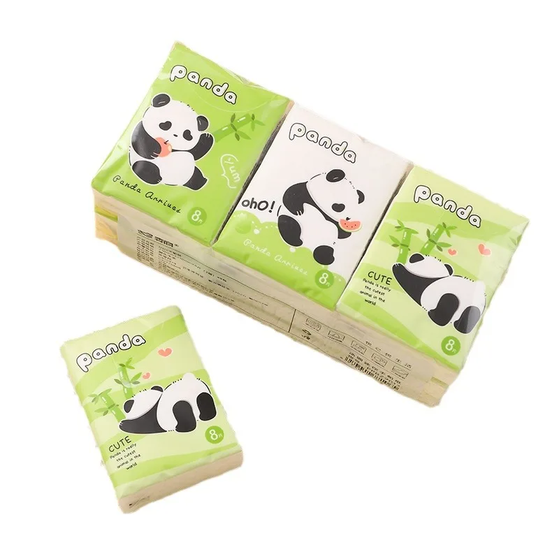 3 Packs Totaling 27 Packs Of Kapiba Handle Paper, 3 Layers Of Toilet Paper, And Skin Friendly Panda Cartoon Handkerchief Paper