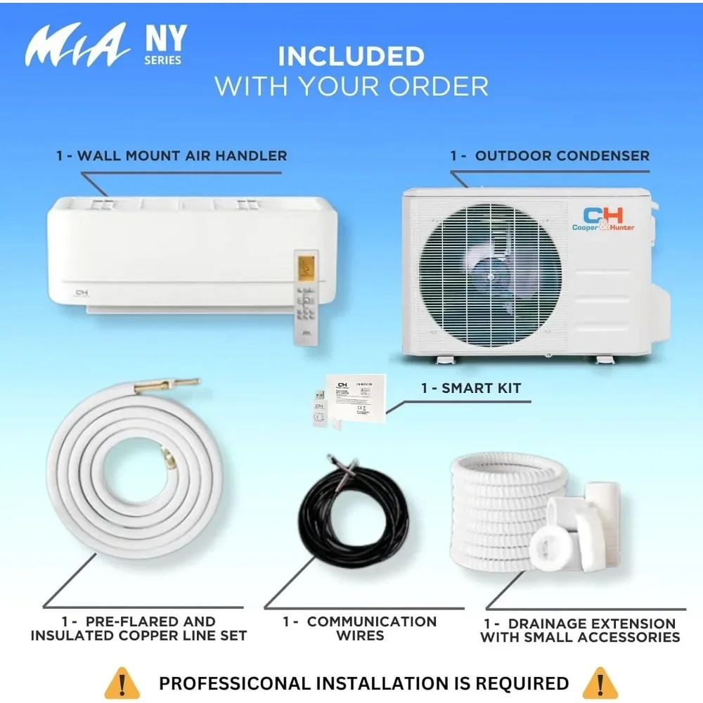 Serie MIA, Mini condizionatore e riscaldatore Split, 6,000 BTU, 115V, 21.5 SEER2, sistema di pompa di calore Inverter senza condotto per montaggio a parete