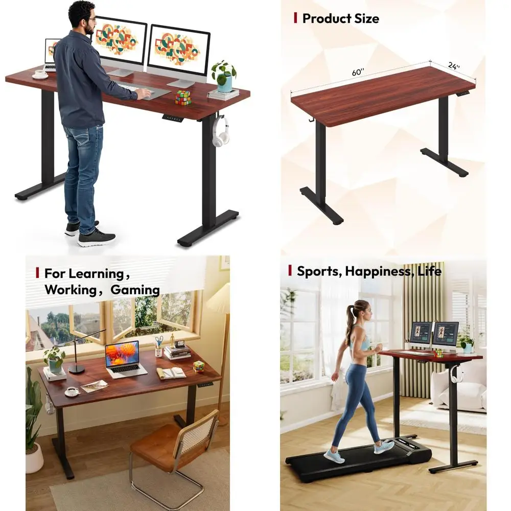 Electric Height Adjustable Standing Desk 60 x 24 with 6-Button Controller Ergonomic Desk for Improved Posture and Comfort