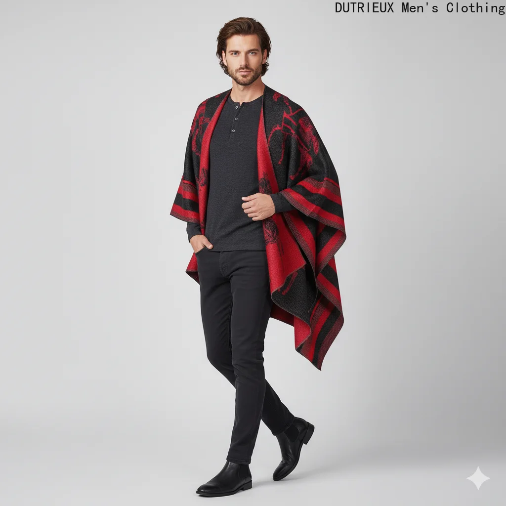 

Autumn and Winter Fashion Accessory Cardigan Men's Warm Shawl, 3D Jacquard Maillard Color System, Versatile Wrap-style Scarf,