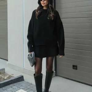 Elegant female sets Fall Fall Winter Solid o-the Pullover Sleeve Long Skirts Mini Skirts Set Woman Casual Sweeper Lady 10 Main Sales Women's Tricot Set - №6