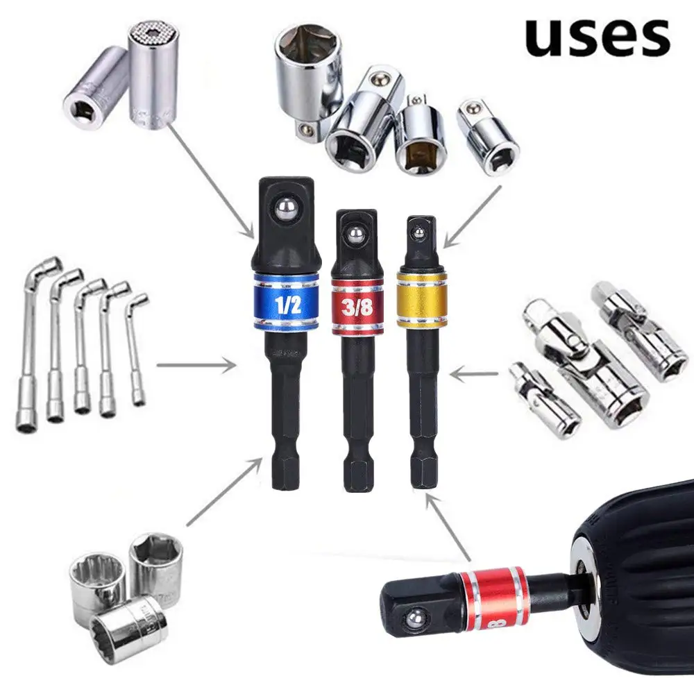 Binoax Universal Socket Wrench Tool Set and 3Pcs Impact Grade Driver Socket Adapter Extension 105 Degree Right Angle Screwdriver