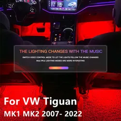 2Pcs LED Car Voice Controlled Footwell Lights Atmosphere Lamp For Volkswagen VW Tiguan MK1 MK2 2007- 2022 2021 2020 2019 2018