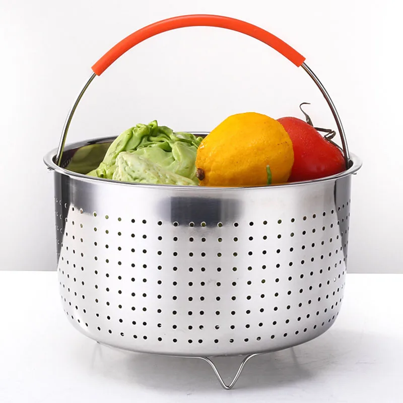 

304 Stainless Steel Steamer Basket Instant Pot Accessories for 3/6/8L Instant Cooker with Silicone Covered Handle