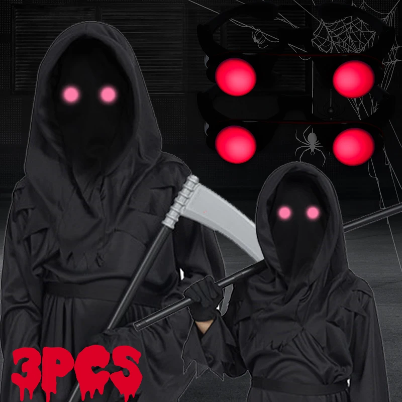 Halloween óculos de olho vermelho bateria assustador horror óculos cosplay festa engraçado óculos luminosos adereços brilho no escuro