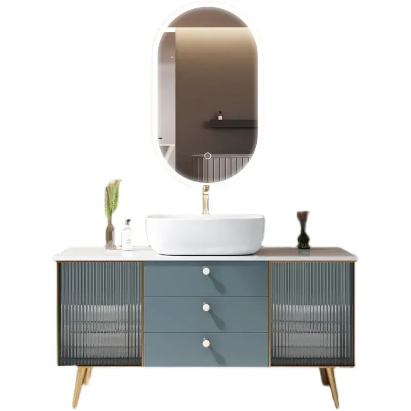 

~Customized Light Luxury Bathroom Cabinet Combination Bathroom Solid Wood Washstand Intelligent Simple Modern Floor Table Basin