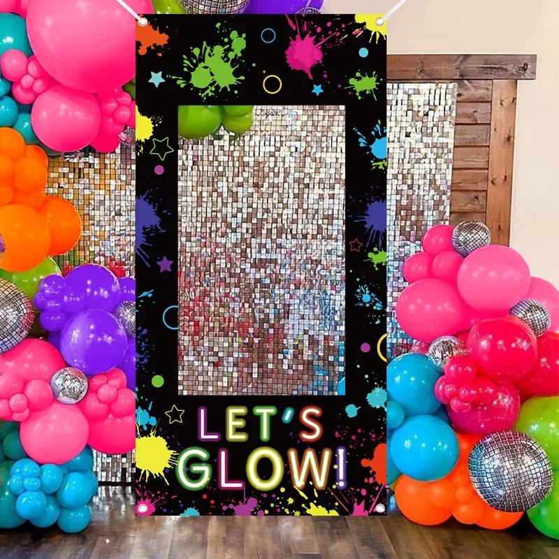 Let's Glow Fotobox-Rahmen Neon-Graffiti Foto-Requisiten Happy Birthday Party Dekorationen Erwachsenen Fluoreszierende Party-Zubehör – Detail 6