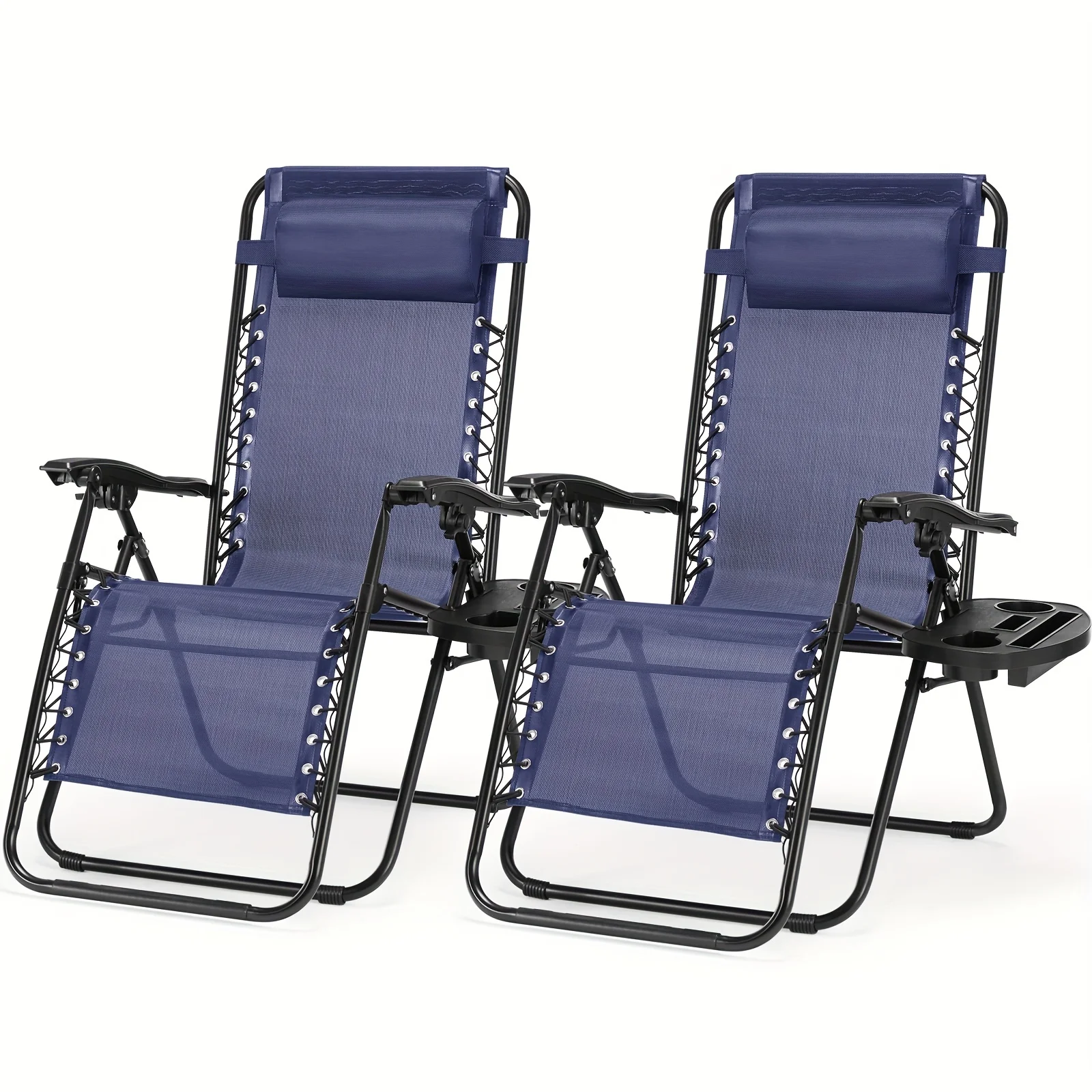 

Set of 2 Zero Gravity Recliner Chairs - Portable Patio & Camping Lounge Chair with Cup Holder, Tray & Adjustable Pillow