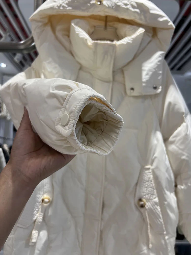 Chaqueta de plumón medio a largo para mujer, nueva edición coreana de invierno, Sudadera con capucha a la moda, abrigo holgado Simple y cálido de plumón de pato blanco